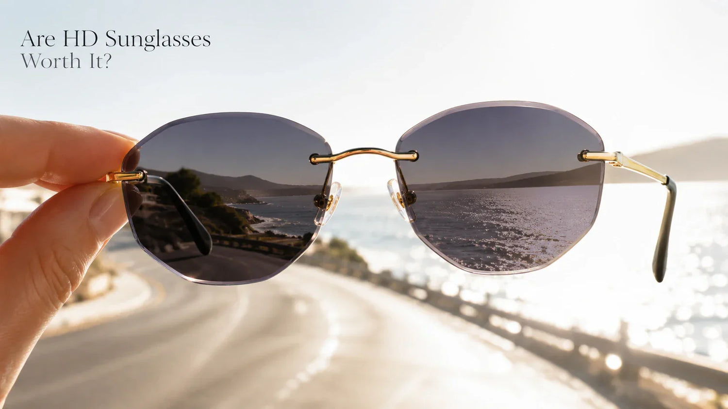 HD sunglasses guide showing clearer outdoor vision through glare-control lenses in bright sunlight