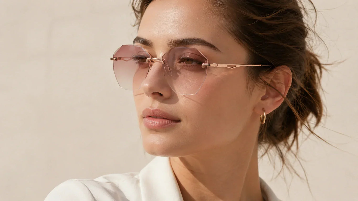 Lightweight rimless gradient sunglasses for light sensitivity bright outdoor comfort UV400 tint glare control and softer face visibility