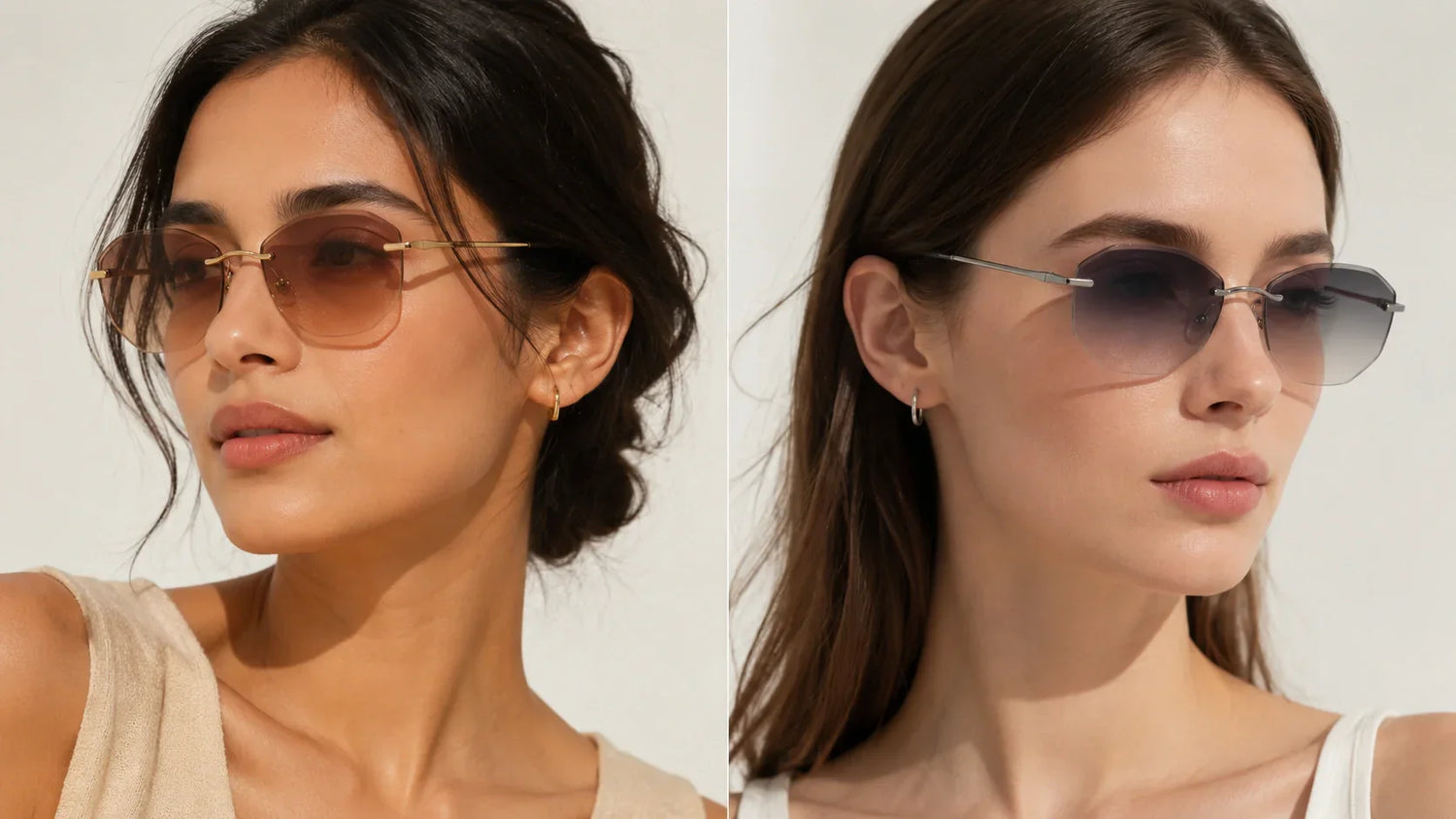 Gold and silver rimless sunglasses compared for warm cool and neutral skin tones