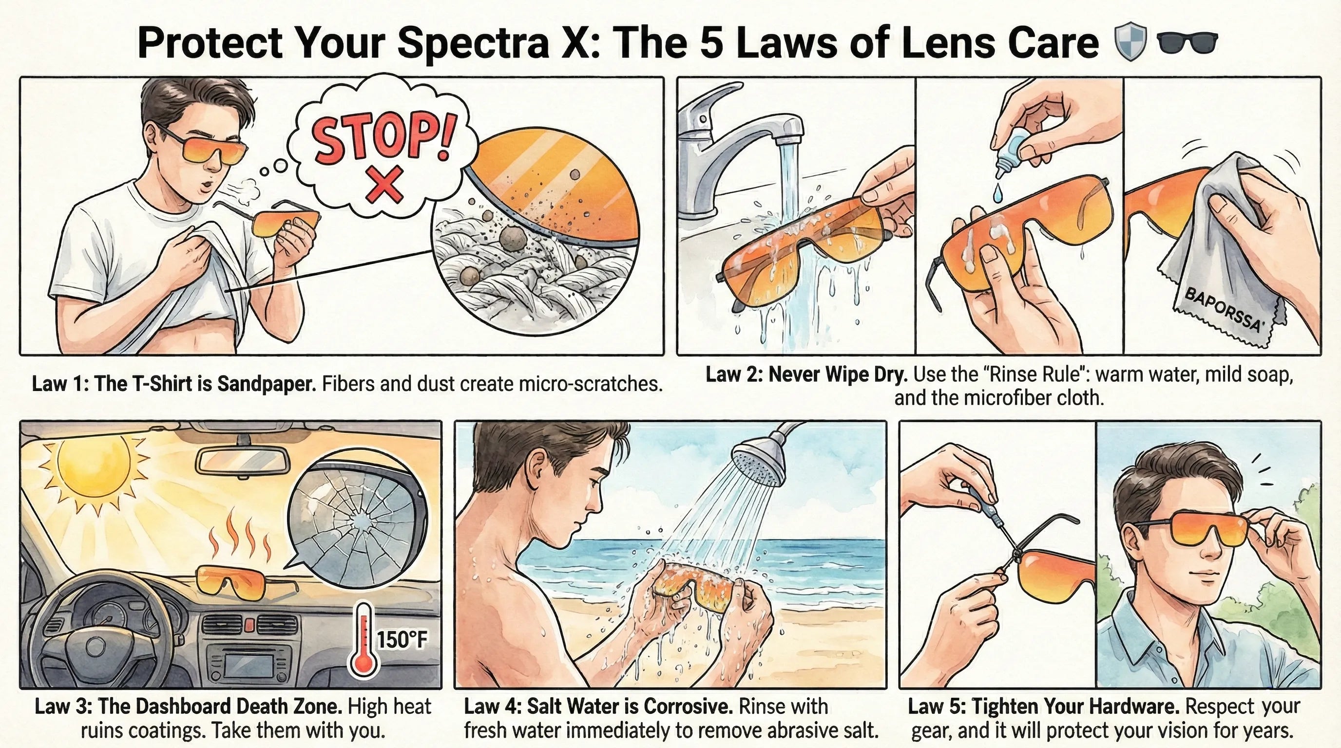 Stop Using Your T-Shirt! The 5 Laws of Sunglass Maintenance