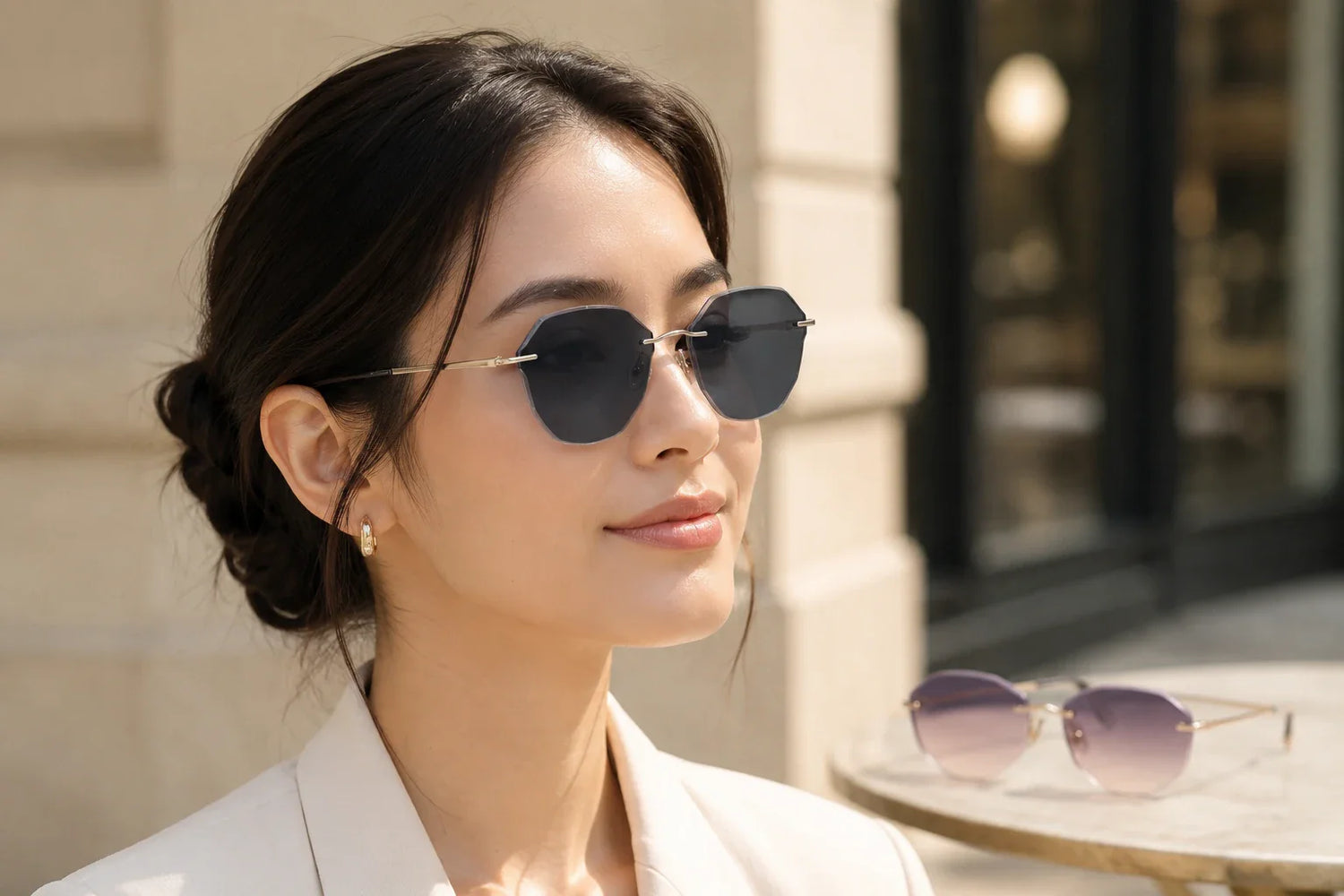 Sunglasses for small heads with controlled frame width stable temple fit and lightweight comfort