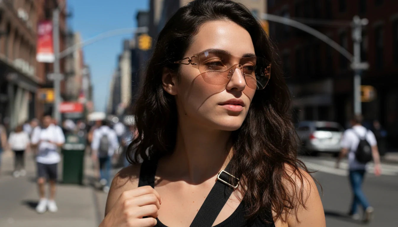 Three pairs of award-winning cat-eye sunglasses displayed on a white marble surface, highlighting the brand's commitment to luxury, craftsmanship, and iconic eyewear design.