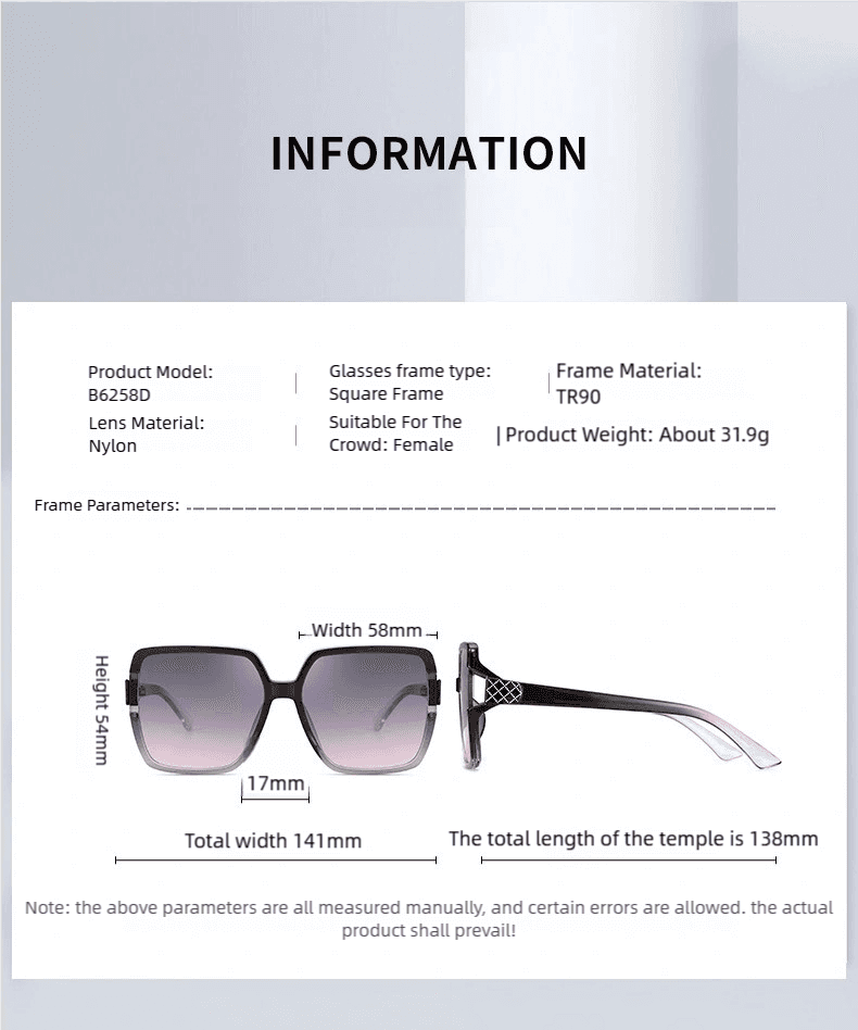 BAPORSSA Stylish Square-frame Ladies' Sunglasses with UV380 Nylon Lenses