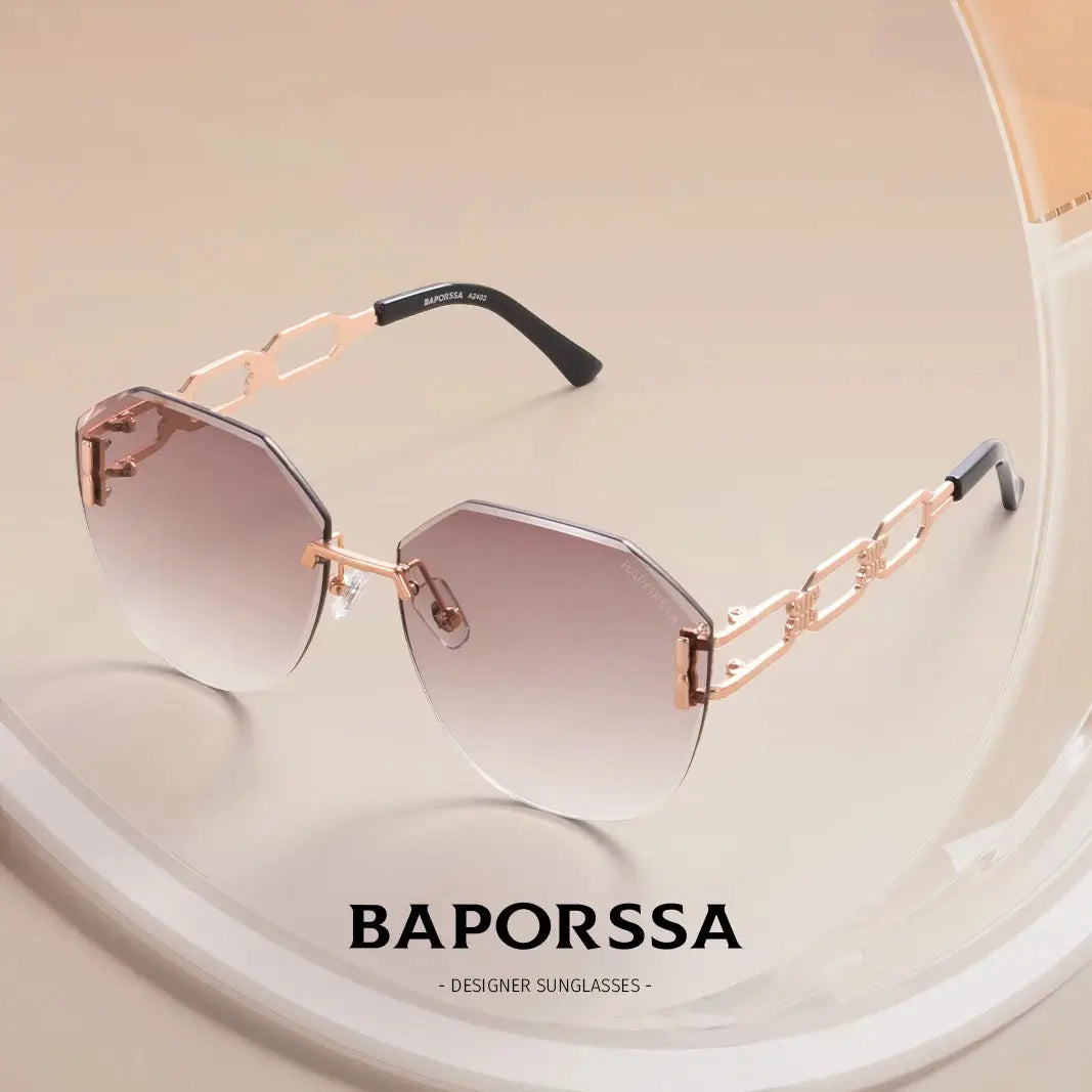 BAPORSSA Curved Frameless Fashion Sunglasses – UV Protection & Trendy Design