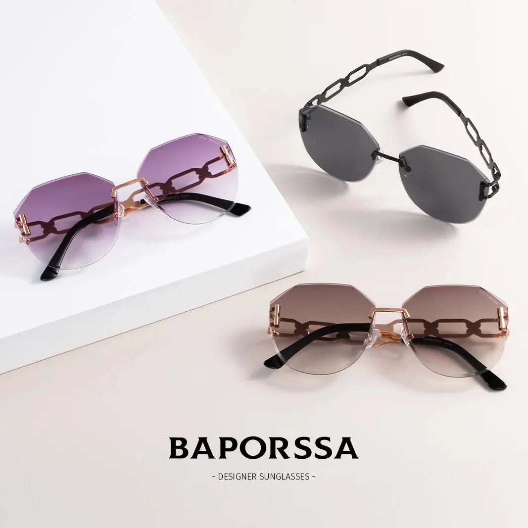 BAPORSSA Curved Frameless Fashion Sunglasses – UV Protection & Trendy Design