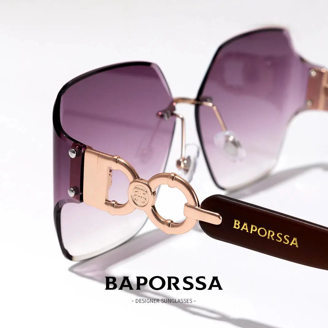 BAPORSSA 2024 Luxury Round Rimless Sunglasses Gradient Stylish Style
