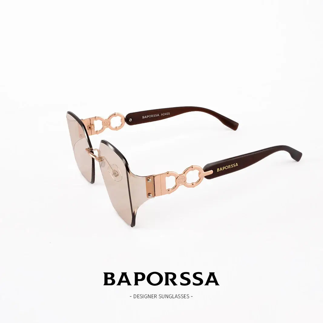 BAPORSSA 2024 Luxury Round Rimless Sunglasses Gradient Stylish Style