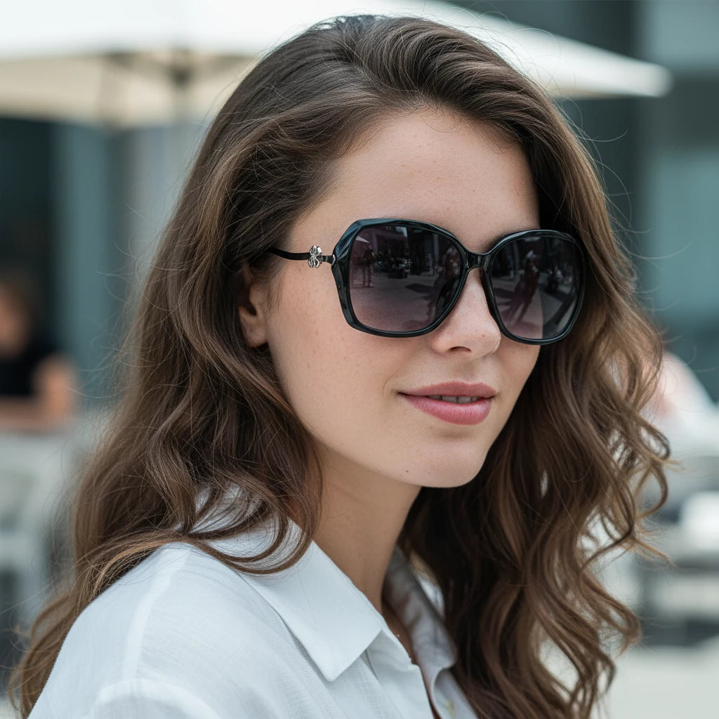Woman wearing sunglasses with a blurred background