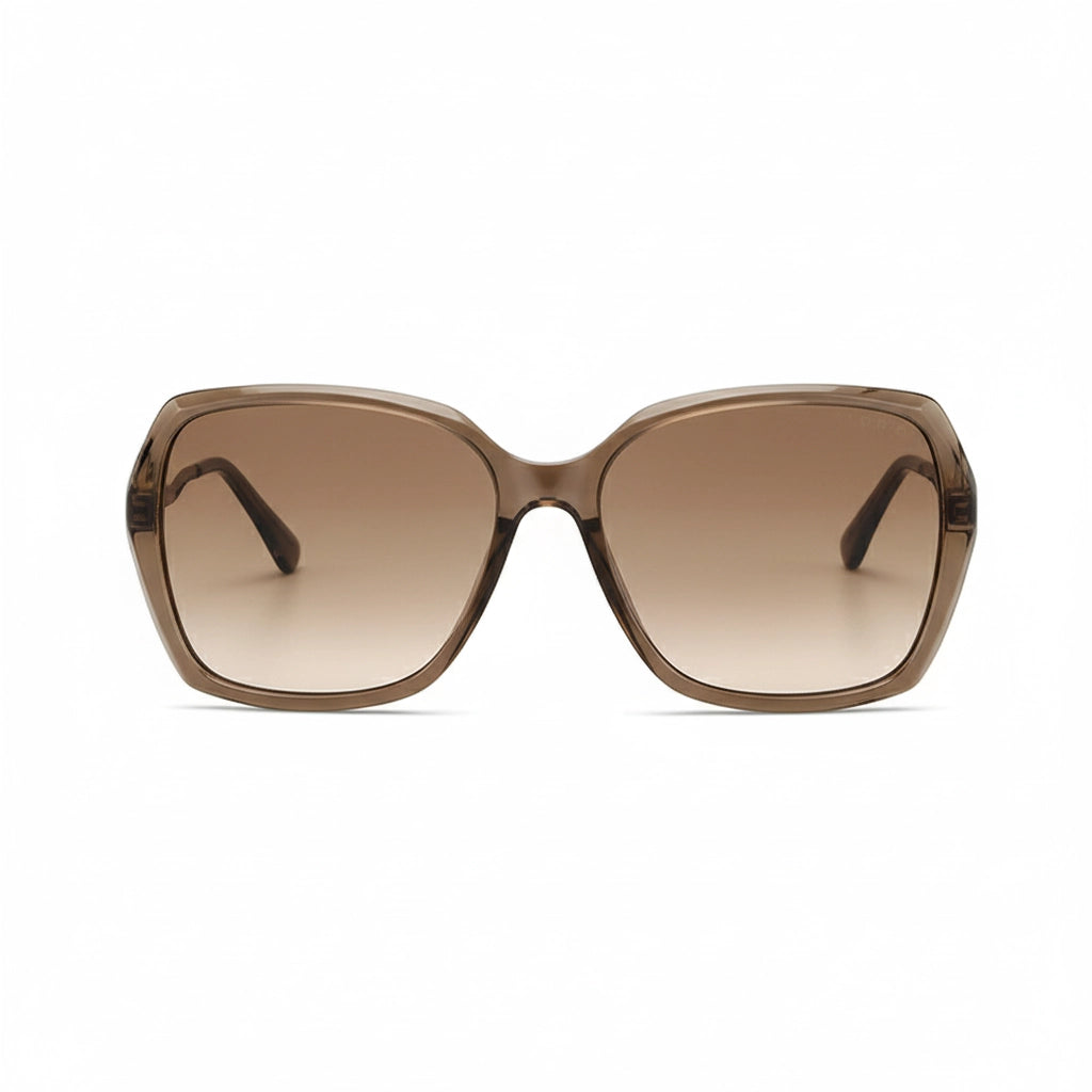 Brown sunglasses with gradient lenses on a white background