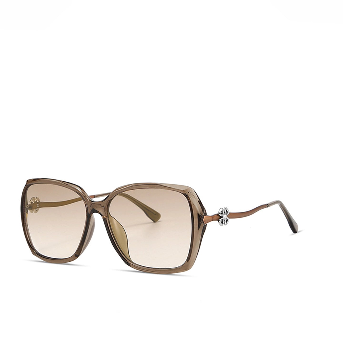 Brown sunglasses with a decorative element on a white background