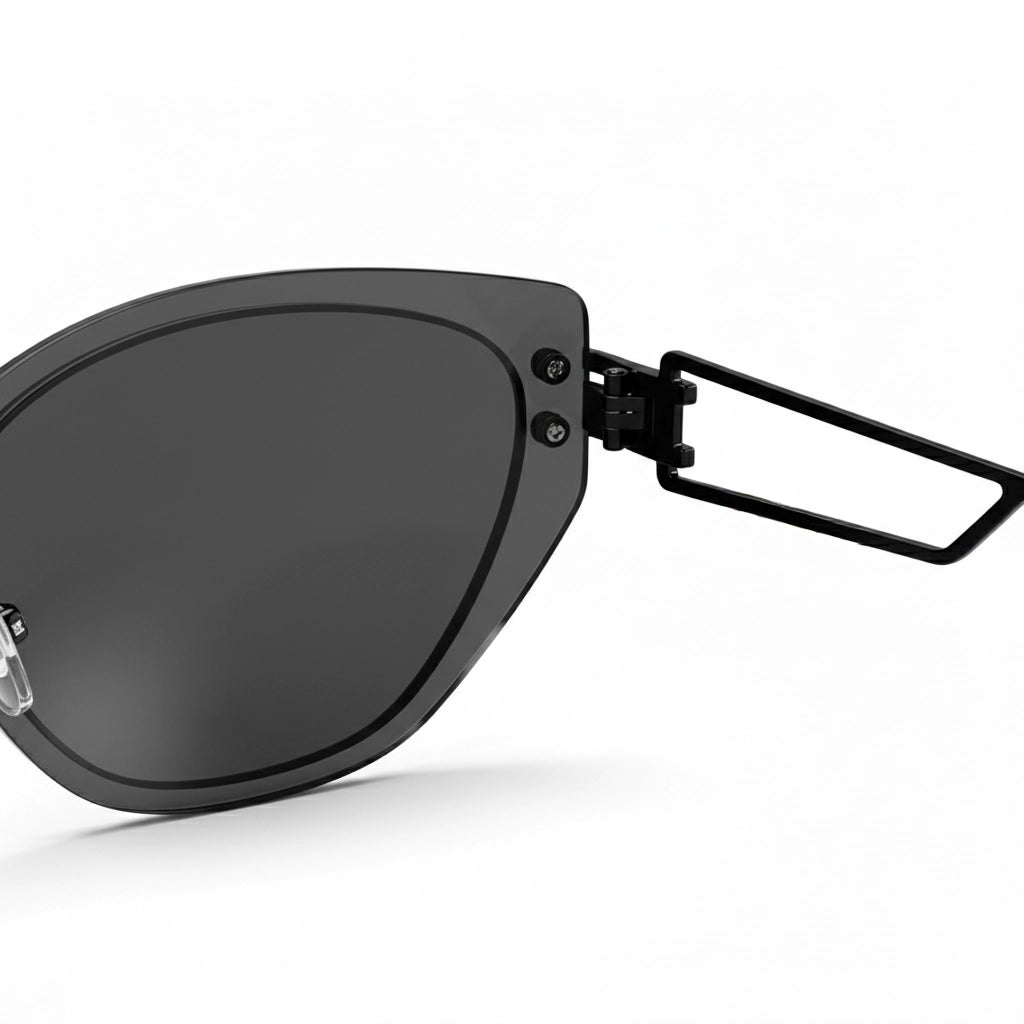 Black sunglasses with a clip on a white background