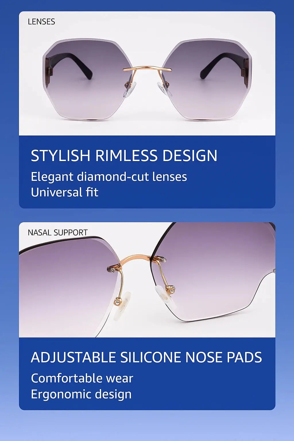 BAPORSSA 2024 Luxury Round Rimless Sunglasses Gradient Stylish Style
