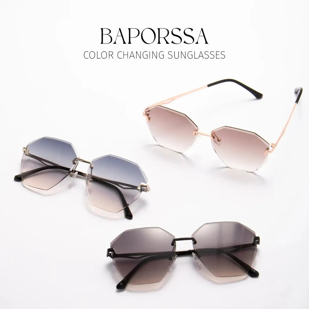 BAPORSSA Light-sensitive Color Change Sunglasses - Glod Frame UV Protection Gradient