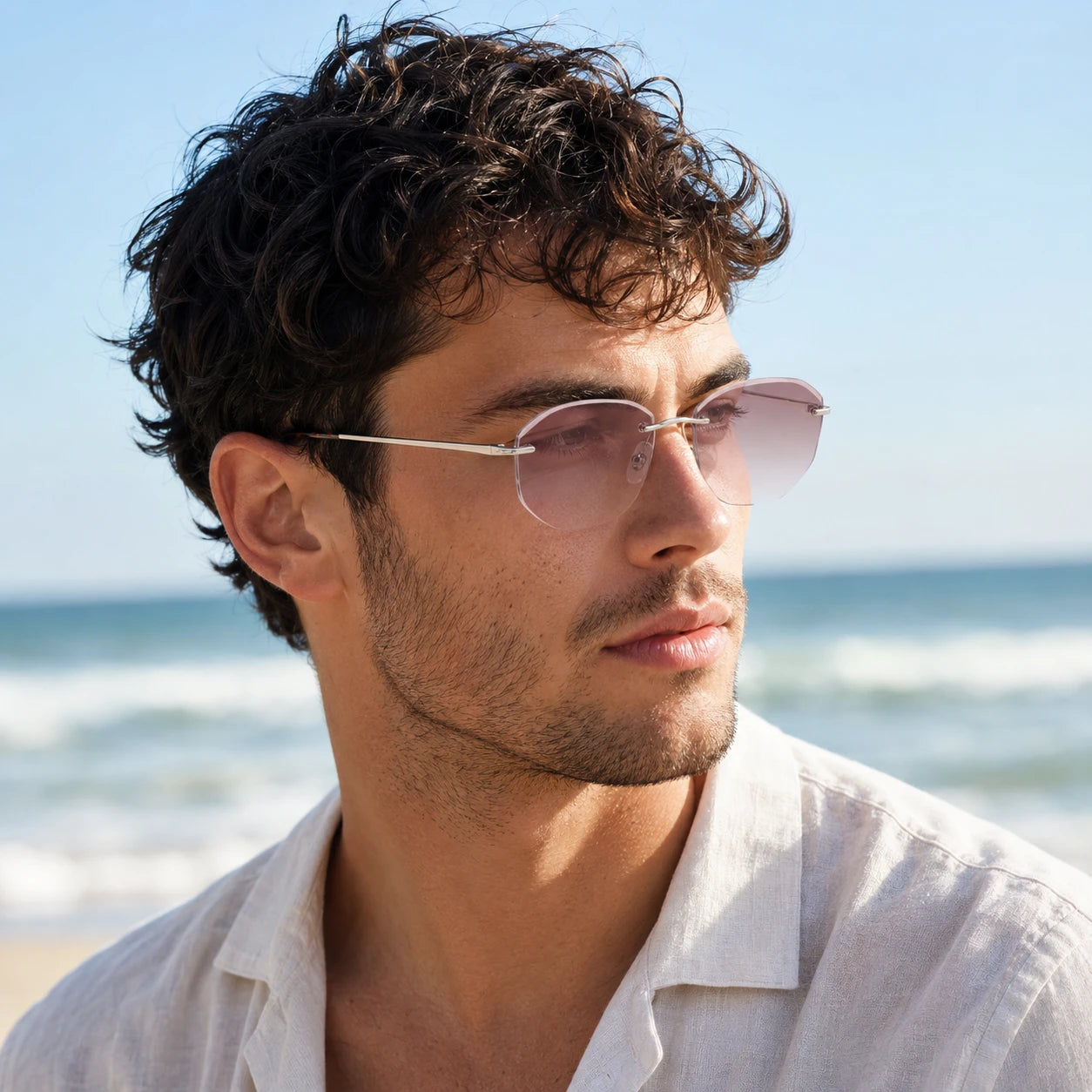 BAPORSSA BackBone Rimless Sunglasses Male Beach Look