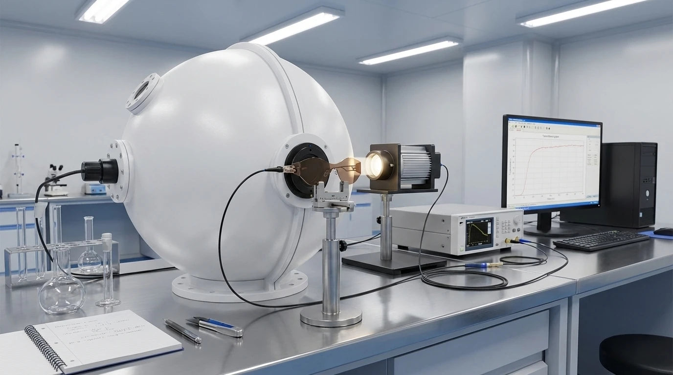 Lab setting with a large white cylindrical machine, computer monitor, and various equipment on a desk.