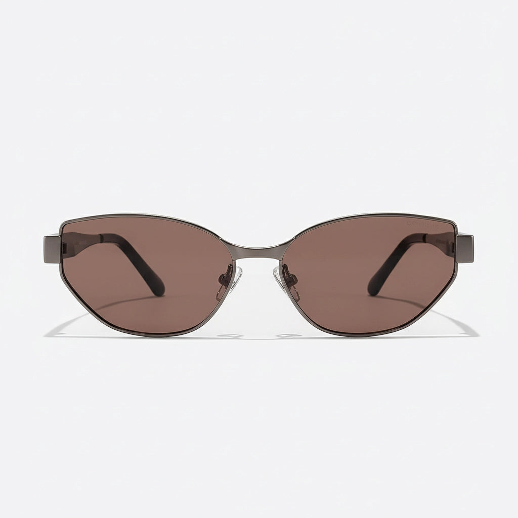 Stylish Titanium Cat Eye Sunglasses with Gradient Brown Lenses