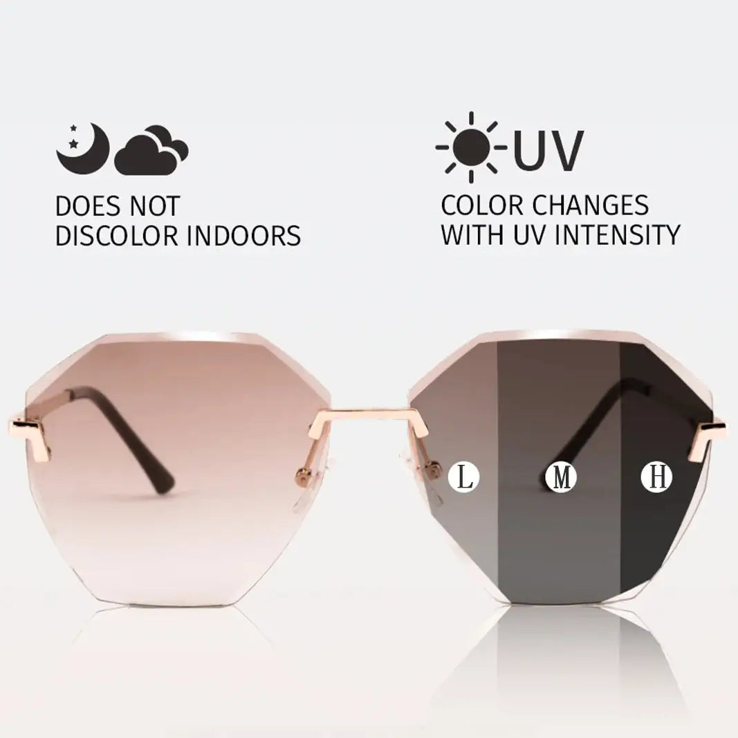 BAPORSSA Light-sensitive Color Change Sunglasses - Glod Frame UV Protection Gradient