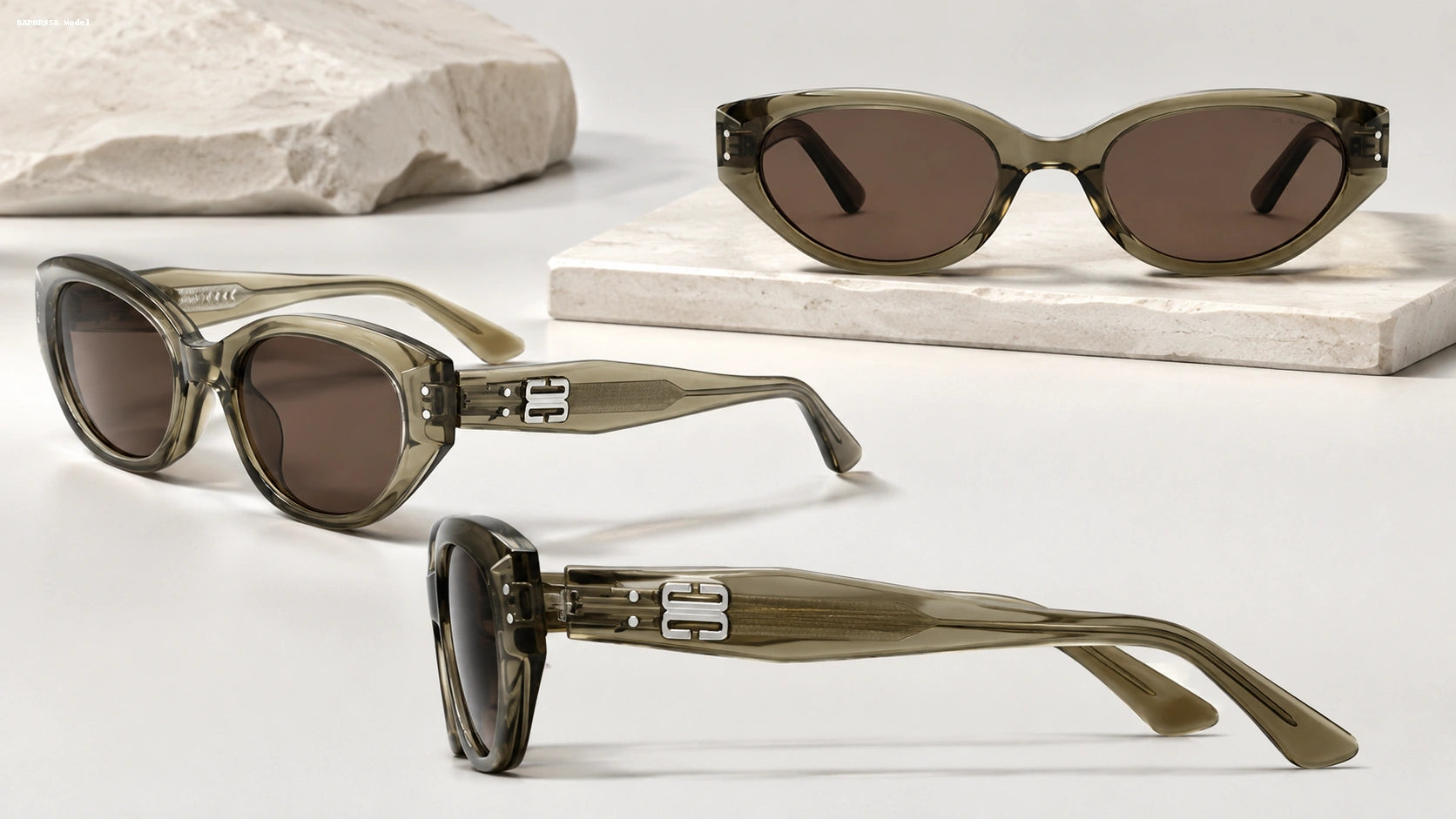 BAPORSSA premium sunglasses studio product photography with detailed lens view