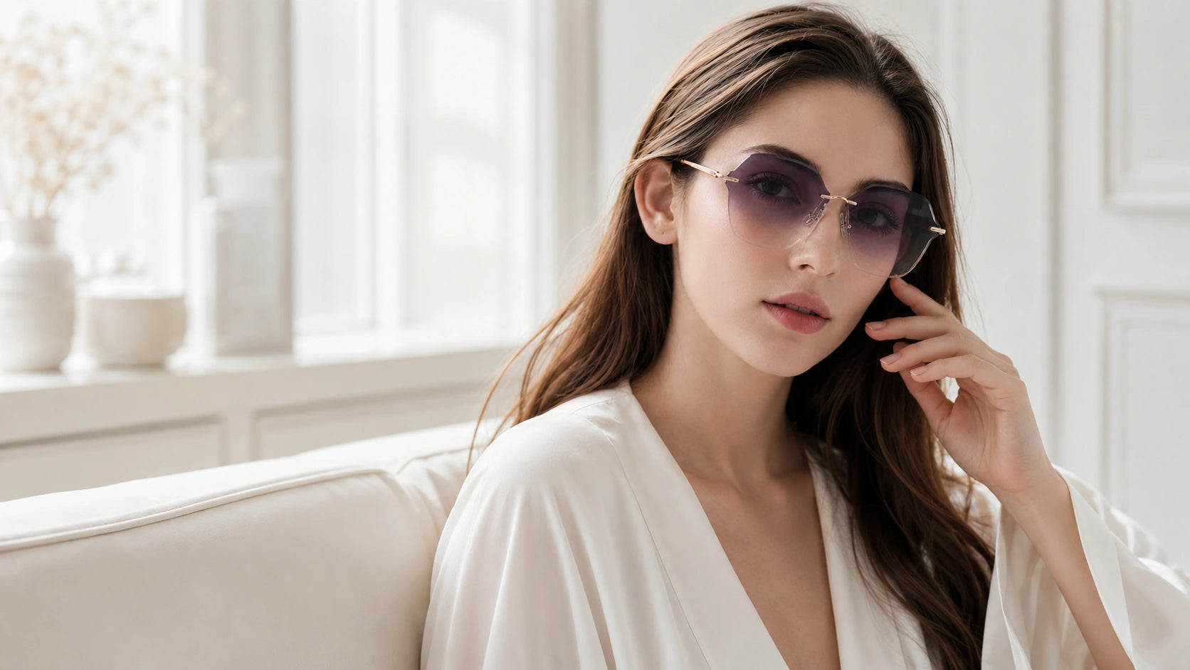 BAPORSSA Rimless Purple Gradient Sunglasses in Soft Light