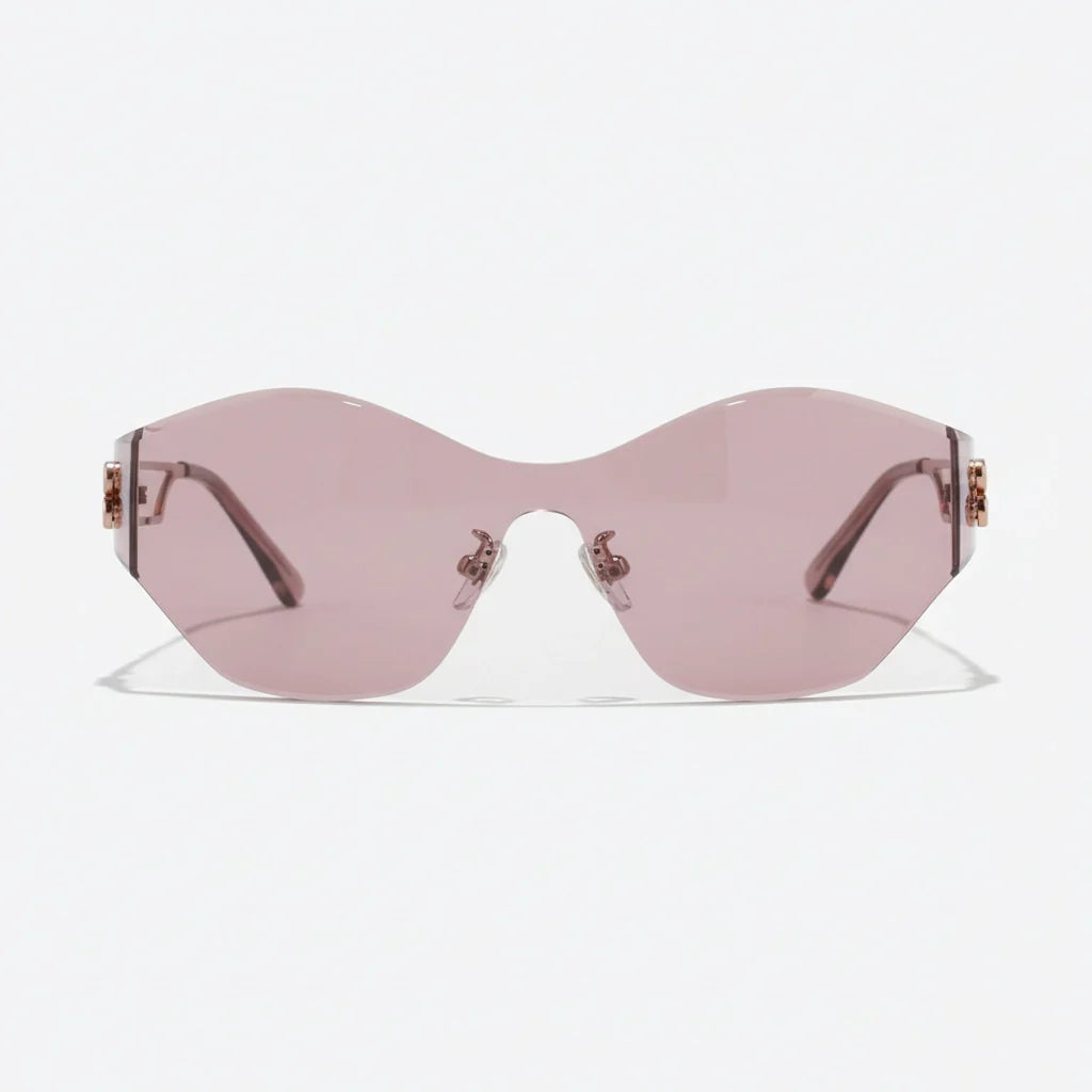 BAPORSSA Translucent Pink Shield Sunglasses Modern Minimalismwith Rose Gold Accents