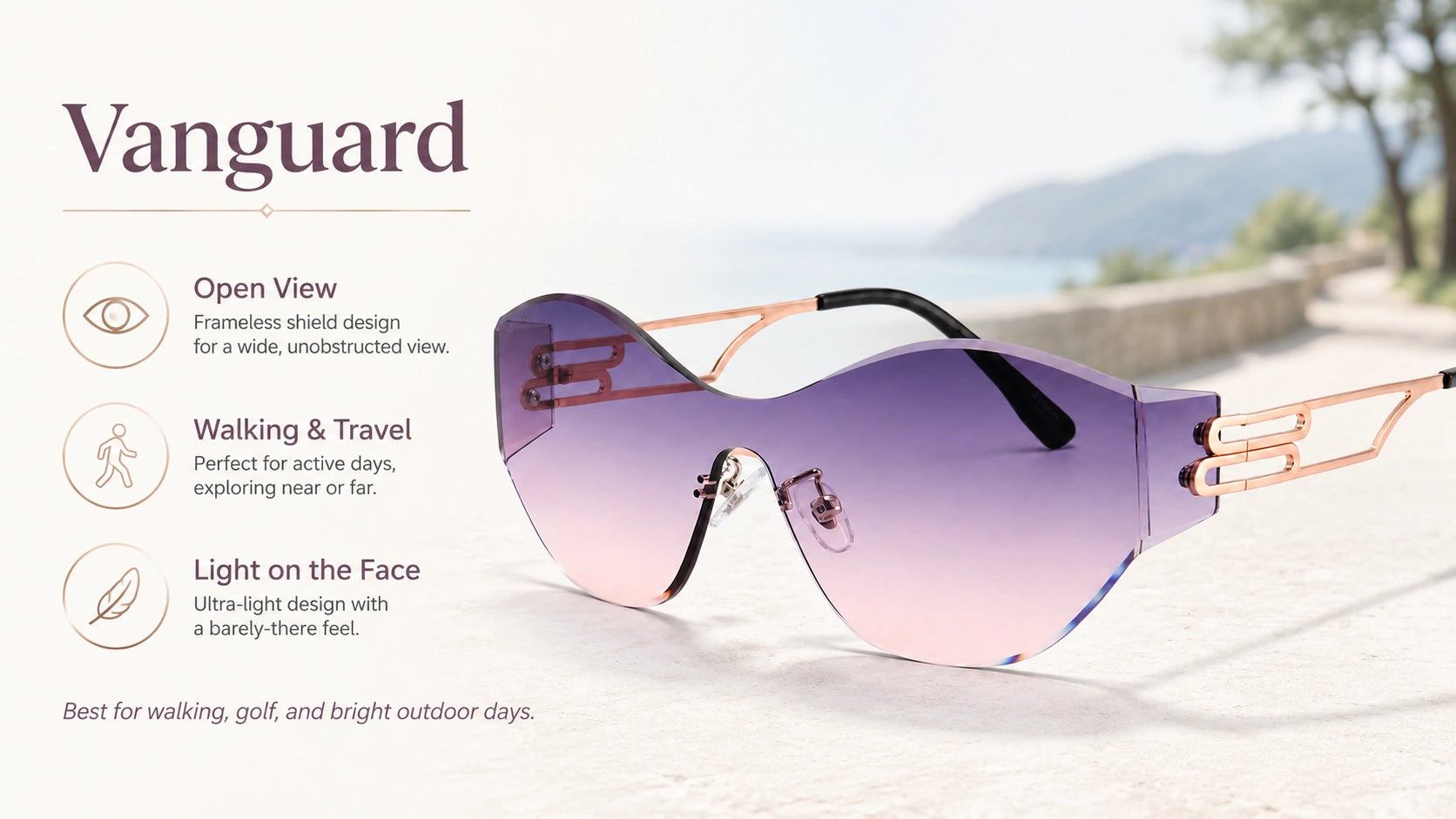 Backbone Vanguard and Glow rimless sunglasses for senior eyes_2