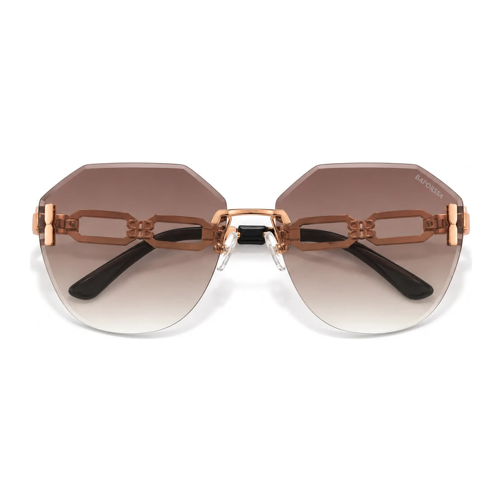 Arc Rimless Chain-Temple Gradient Sunglasses in Tea Colour