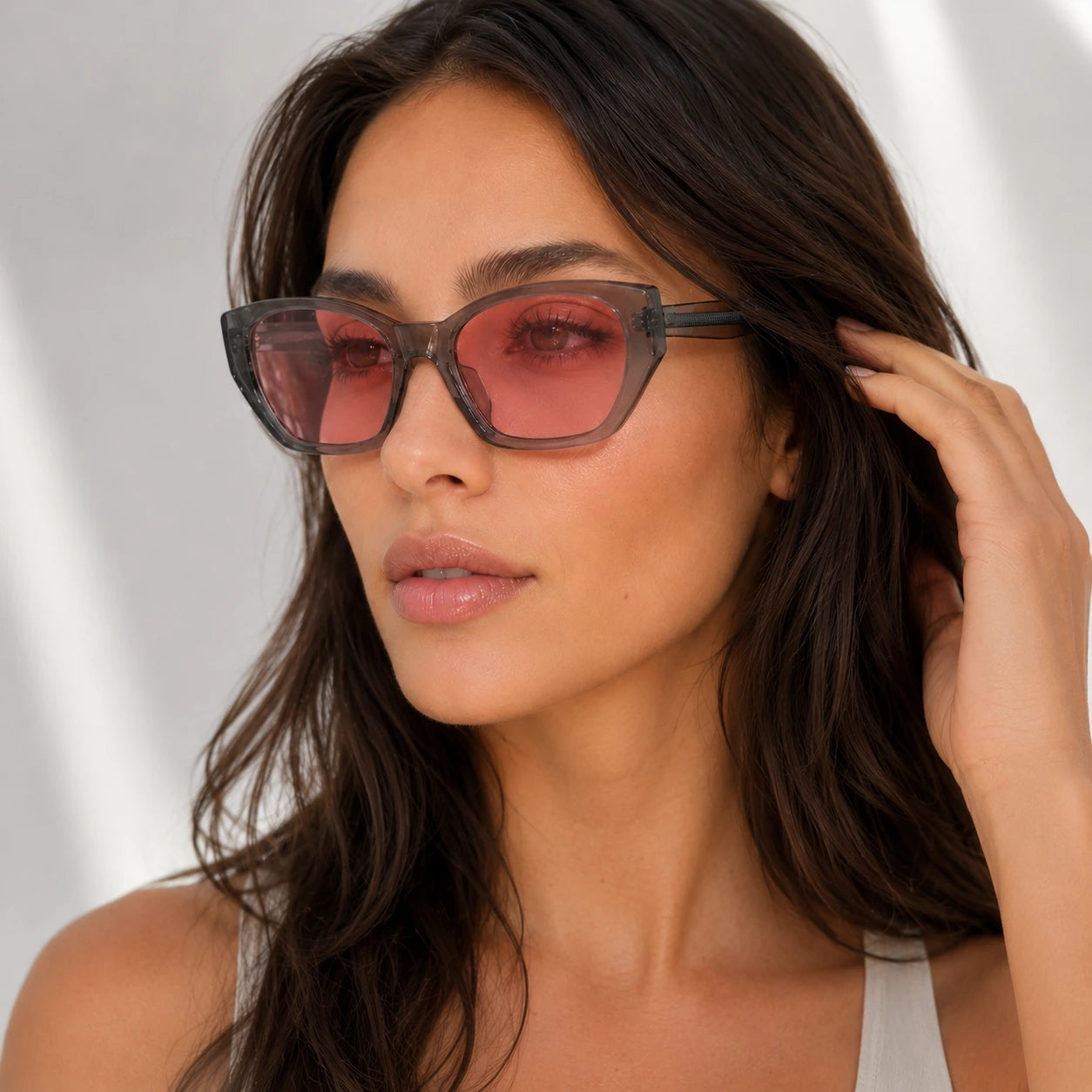 BAPORSSA dune geometric pink lens sunglasses fashion portrait