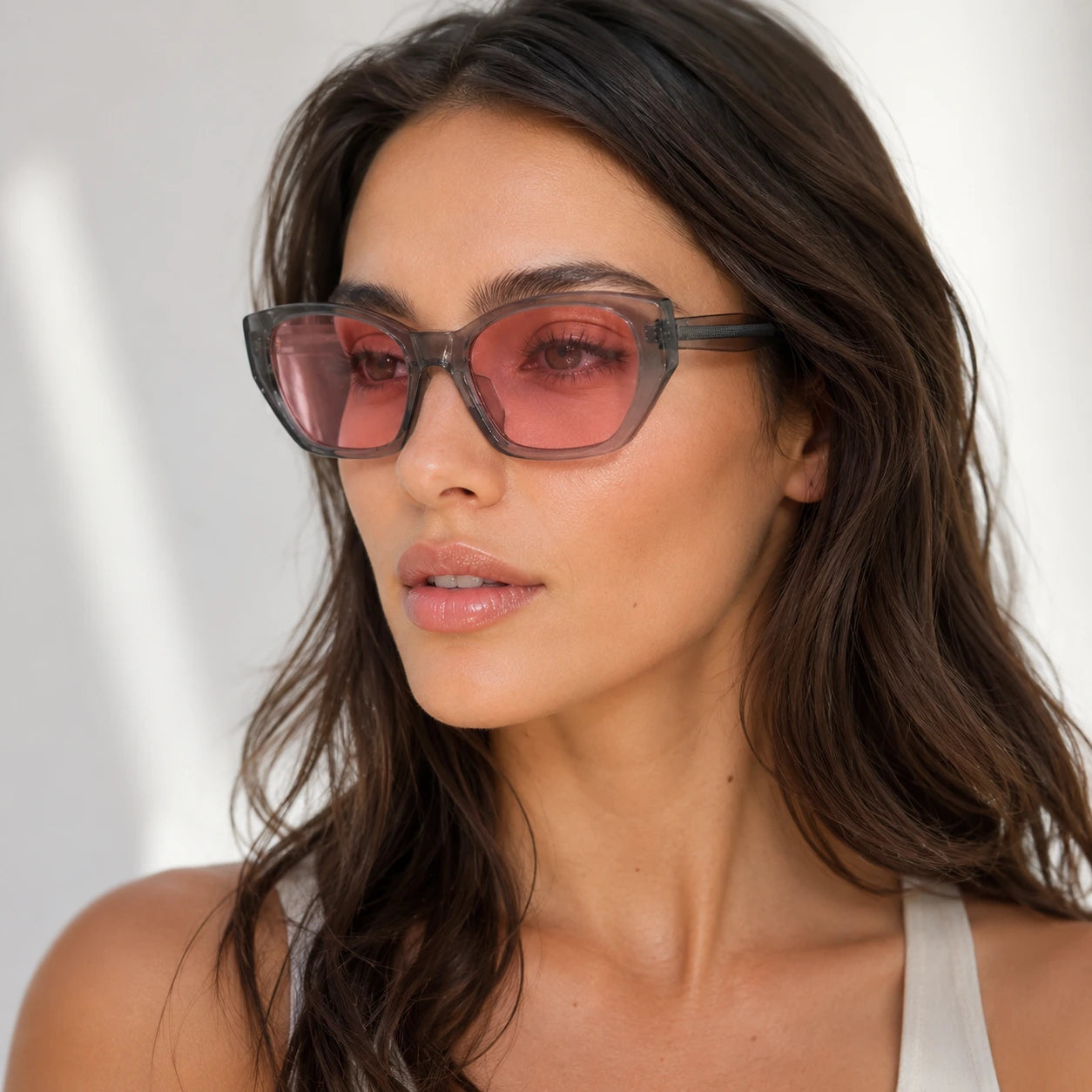 BAPORSSA dune translucent gray pink lens sunglasses three quarter