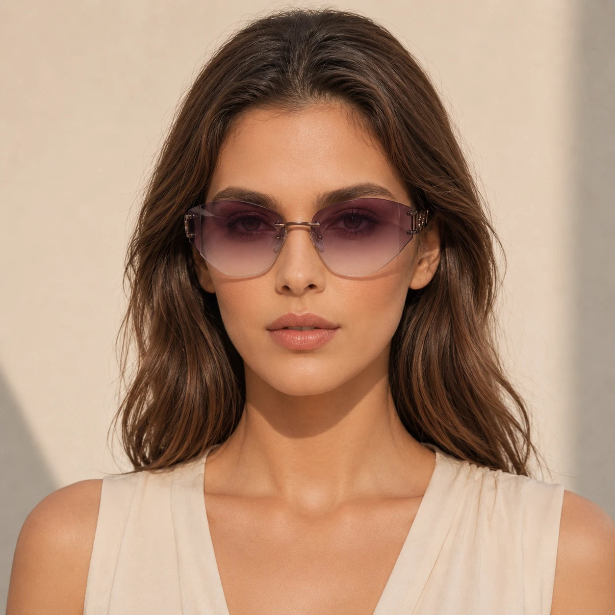 BAPORSSA muse luxury geometric rimless eyewear front view featuring rimless sunglasses
