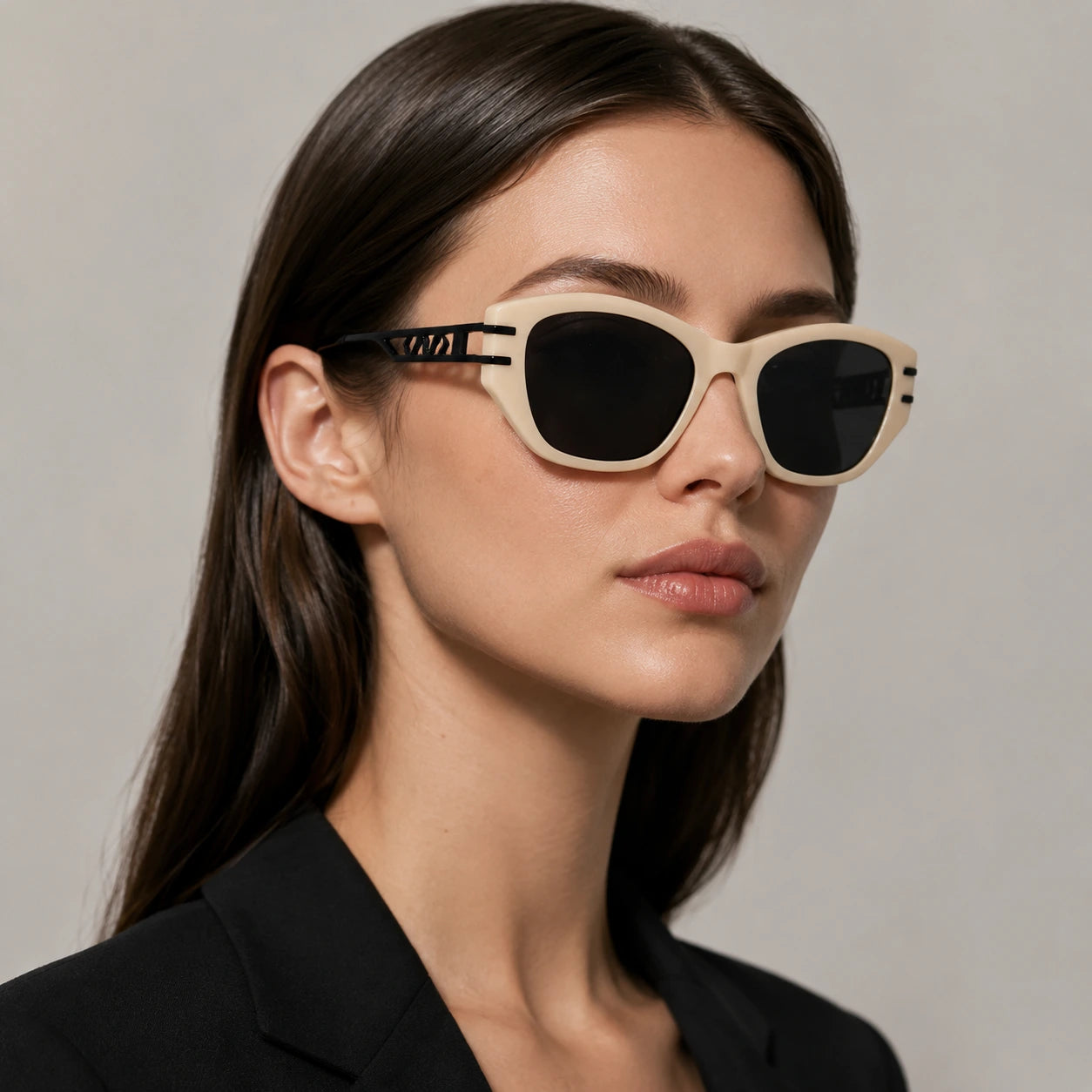 BAPORSSA noir cream ivory cat eye sunglasses three quarter