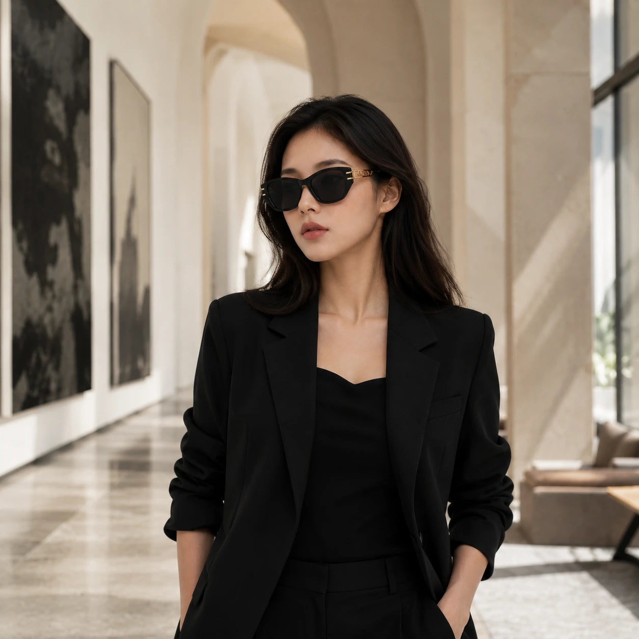 BAPORSSA noir luxury black sunglasses hallway street style