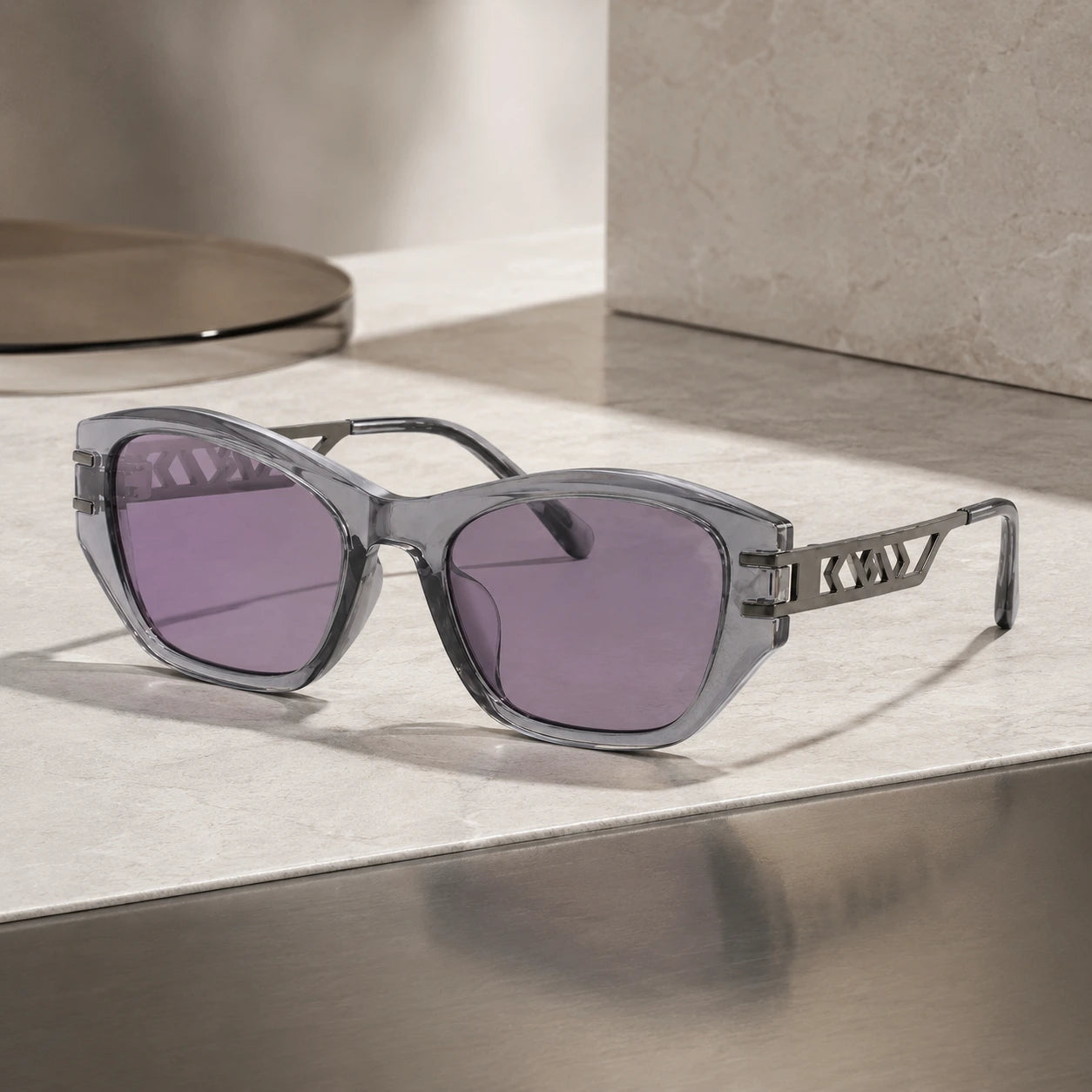 BAPORSSA noir purple lens sunglasses marble still life
