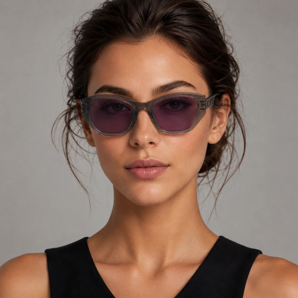 BAPORSSA noir translucent cat eye sunglasses front view