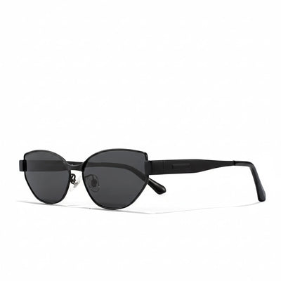 Black sunglasses with dark lenses on a white background