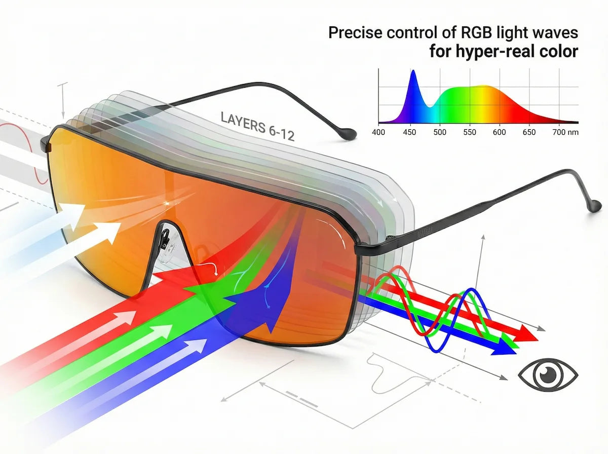 Precise control of RGB light waves for hyper-real color.