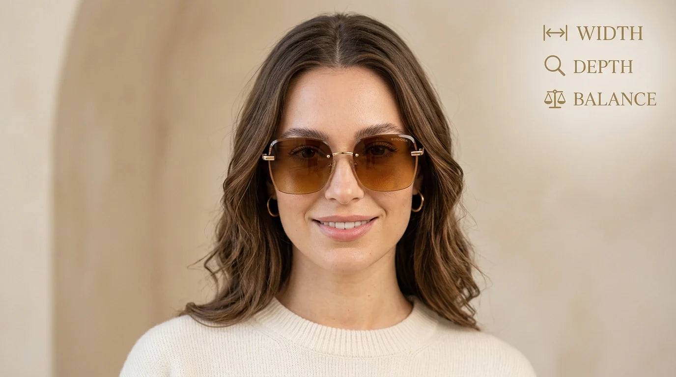 Educational graphic comparing recommended and avoided sunglasses shapes for oblong and long face proportions.