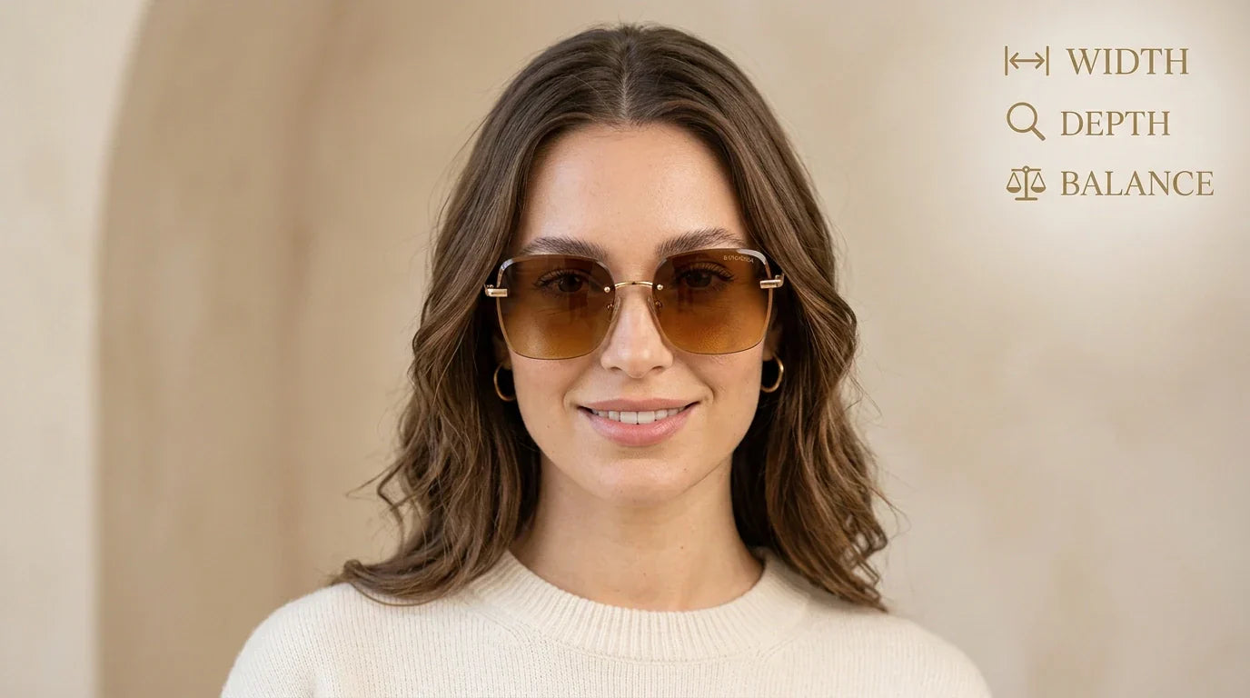 Educational graphic comparing recommended and avoided sunglasses shapes for oblong and long face proportions.