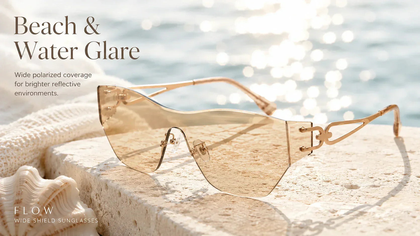 Woman wearing polarized rimless sunglasses for outdoor glare control with a cleaner open face look