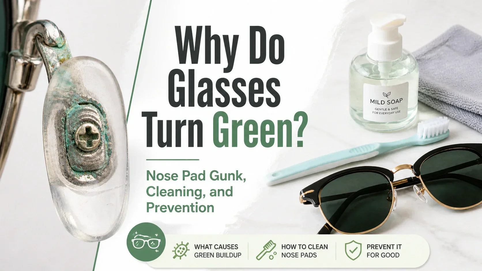Green residue around glasses nose pads explained with safe cleaning and frame quality tips