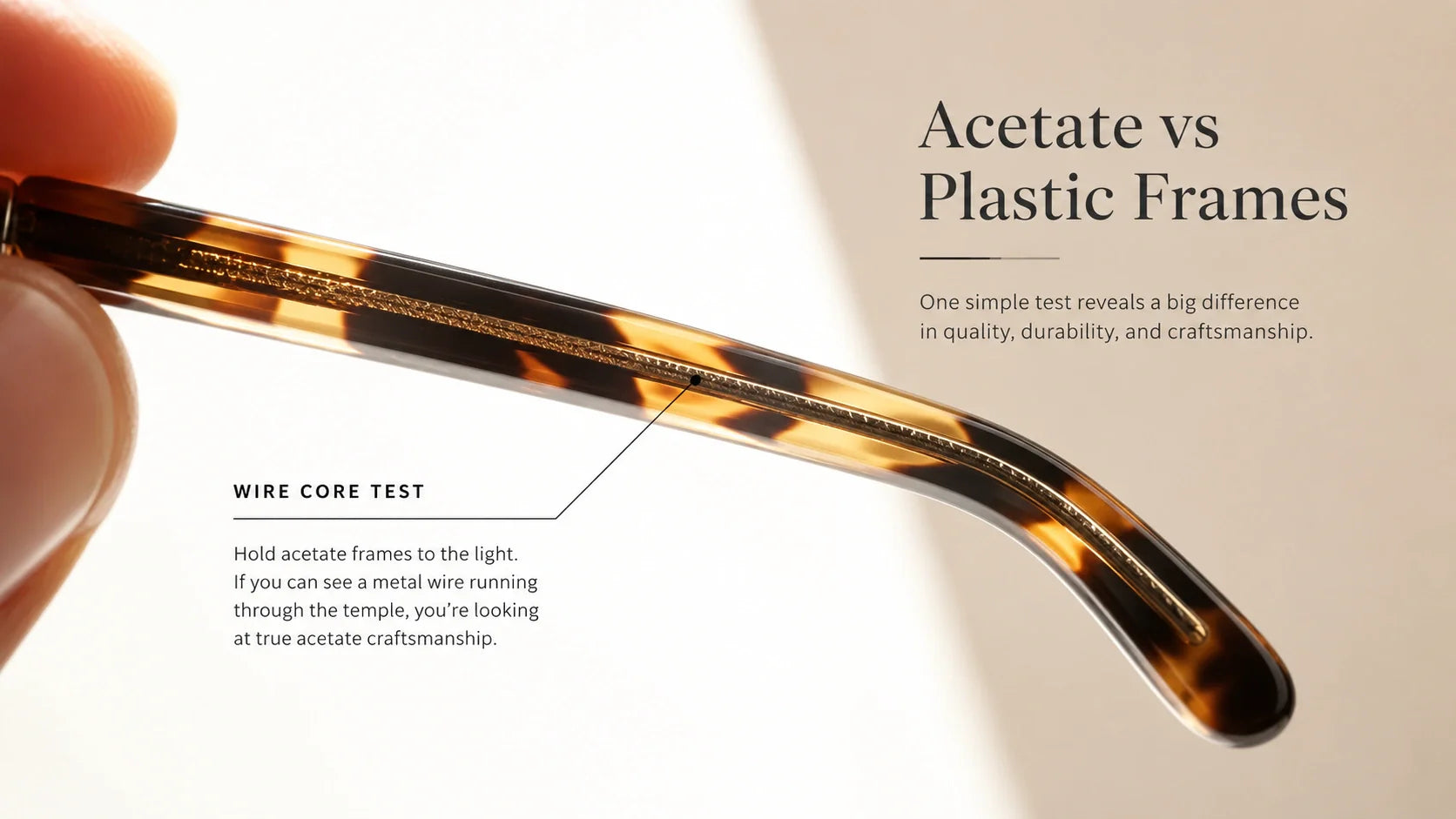 Acetate sunglasses versus plastic frames quality guide with hinge and frame details