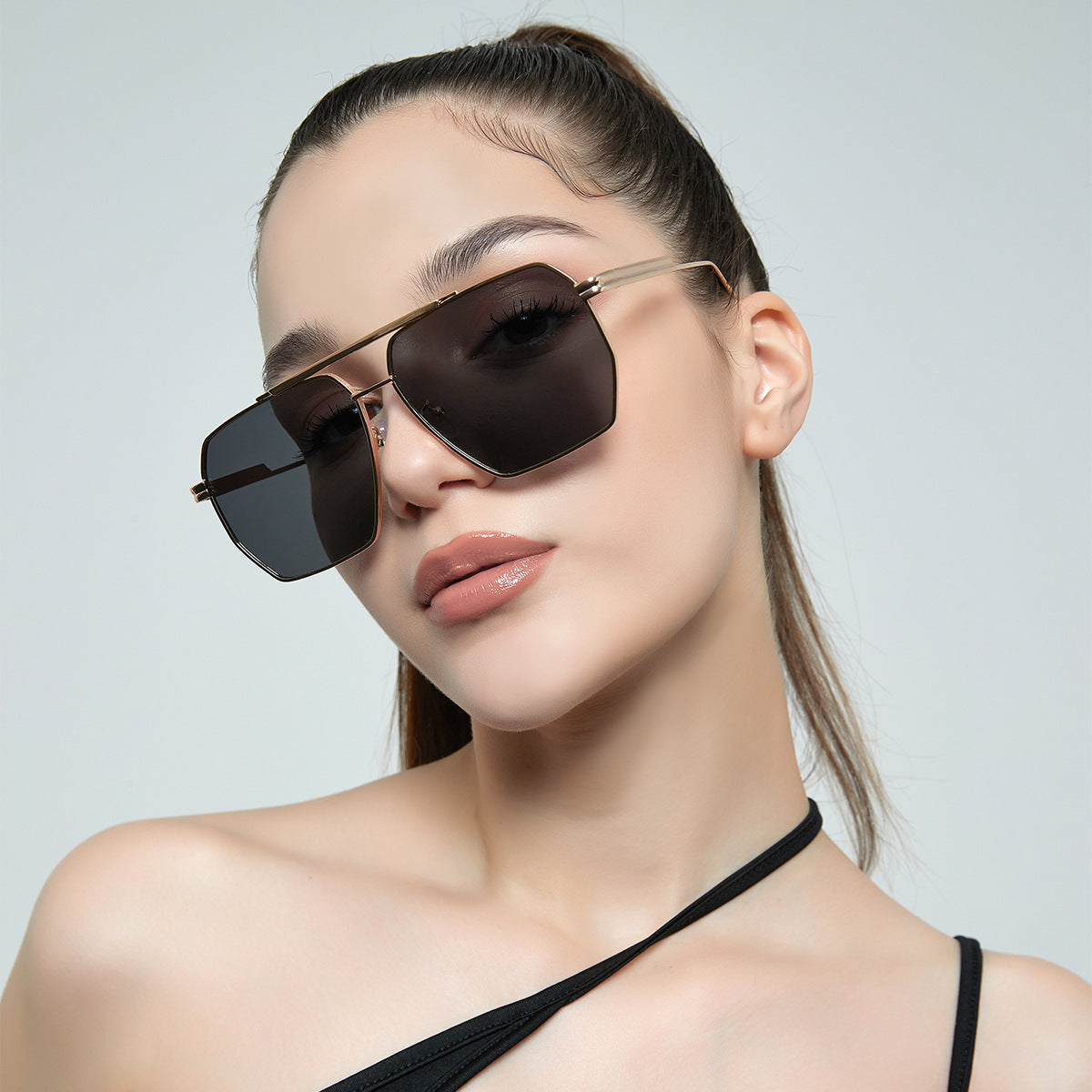 BAPORSSA Retro Fashion Double Beam Large Frame Sunglasses