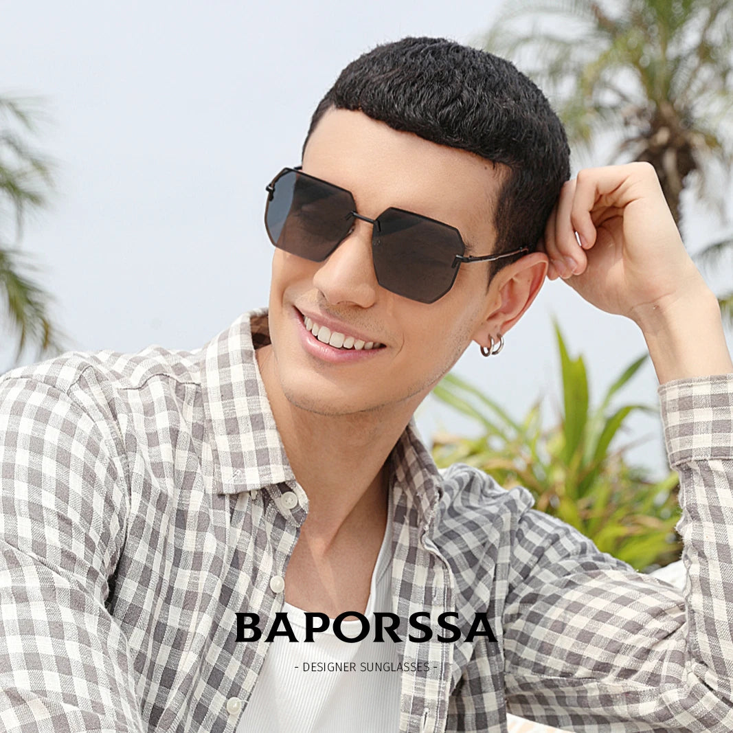 BAPORSSA Polarized Rimless Sunglasses for Men - UV400 Alloy Frame