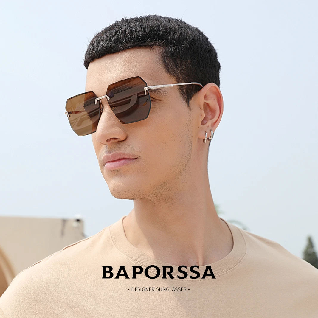 BAPORSSA Polarized Rimless Sunglasses for Men - UV400 Alloy Frame