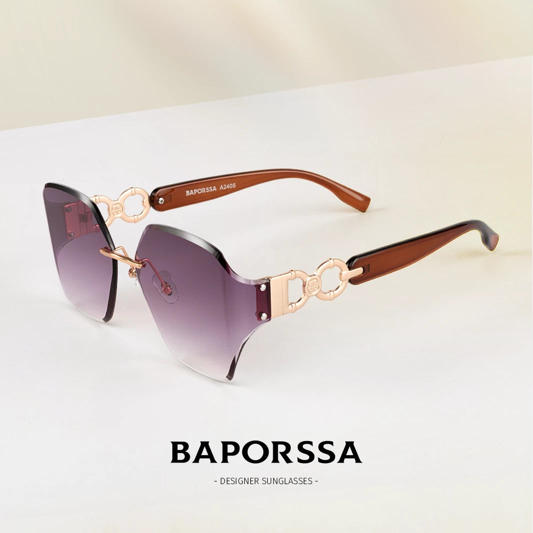 BAPORSSA 2024 Luxury Round Rimless Sunglasses