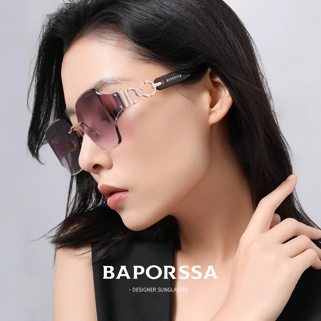 BAPORSSA 2024 Luxury Round Rimless Sunglasses