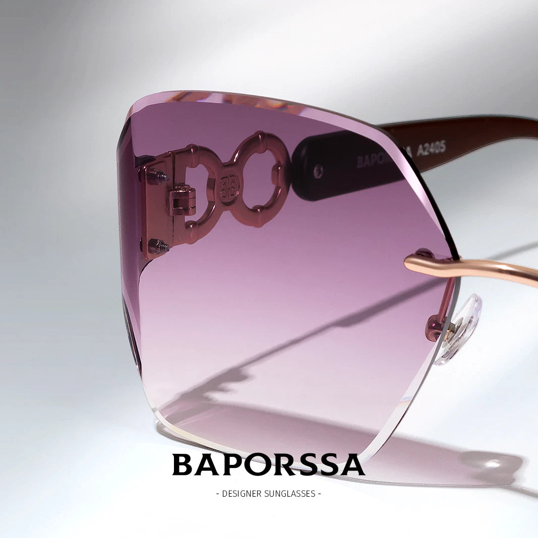 BAPORSSA 2024 Luxury Round Rimless Sunglasses