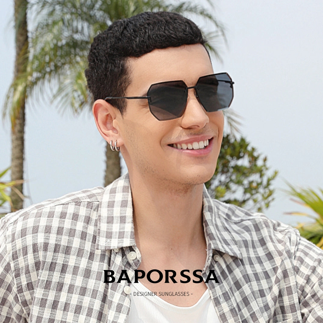 BAPORSSA Polarized Rimless Sunglasses for Men - UV400 Alloy Frame