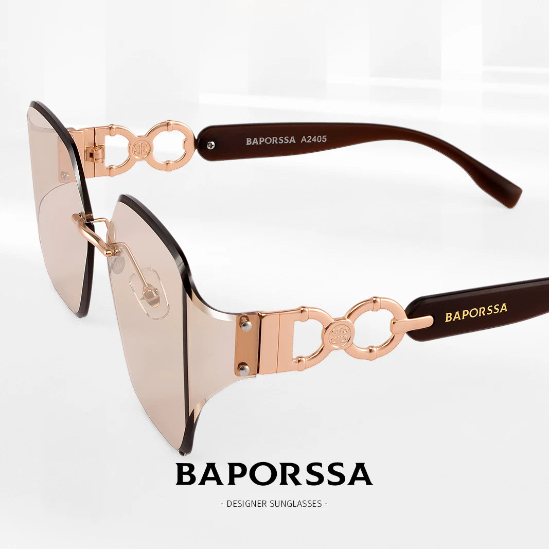 BAPORSSA 2024 Luxury Round Rimless Sunglasses