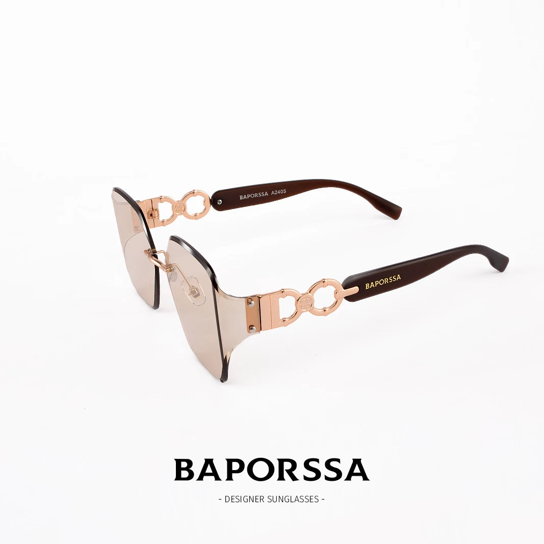 BAPORSSA 2024 Luxury Round Rimless Sunglasses