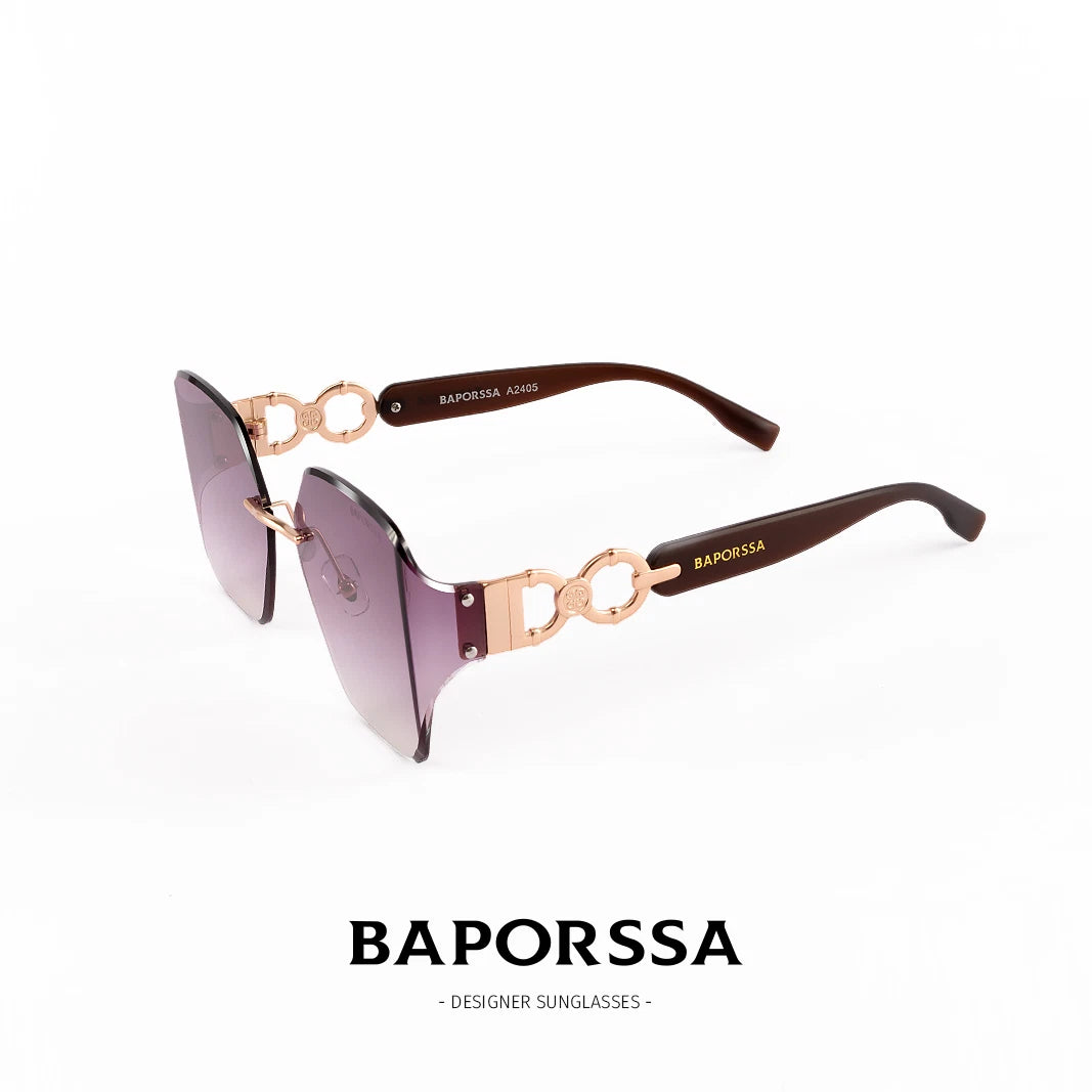 BAPORSSA 2024 Luxury Round Rimless Sunglasses